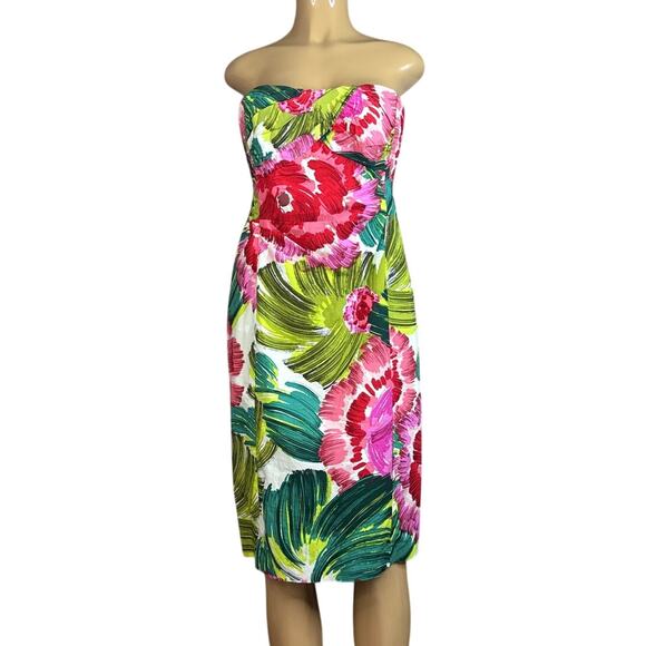 Nanette Lepore Dis Rose Tropical Floral Strapless Sheath Dress Size 10 - Picture 1 of 12